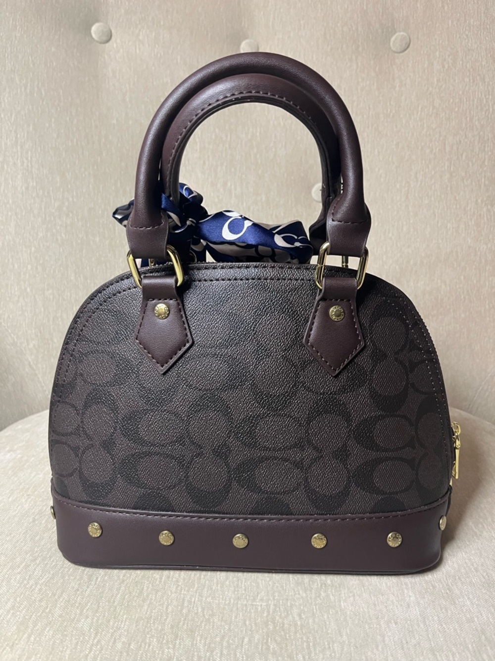 Coach Brown Signature Dome Satchel with Navy Accent Scarf - Picture 3 of 3